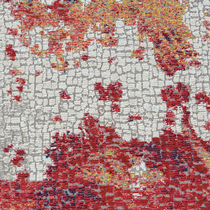 Homeroots 6' Ivory Red And Blue Abstract Distressed Non Skid Round Rug  Polypropylene,Polyester 550933