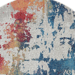 Homeroots 6' Ivory Red And Blue Abstract Distressed Non Skid Round Rug  Polypropylene,Polyester 550933