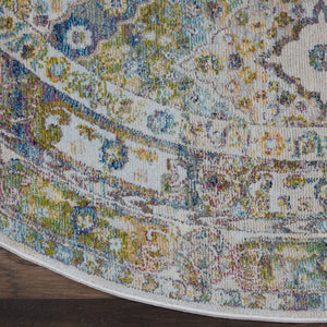 Homeroots 6' Ivory Blue And Green Floral Distressed Non Skid Round Rug  Polypropylene,Polyester 550934