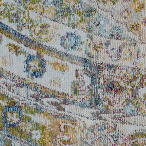 Homeroots 6' Ivory Blue And Green Floral Distressed Non Skid Round Rug  Polypropylene,Polyester 550934