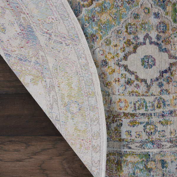 Homeroots 6' Ivory Blue And Green Floral Distressed Non Skid Round Rug  Polypropylene,Polyester 550934