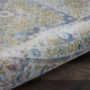 Homeroots 6' Ivory Blue And Green Floral Distressed Non Skid Round Rug  Polypropylene,Polyester 550934