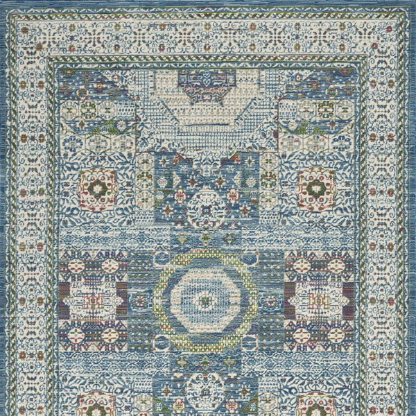 Homeroots 4' X 6' Ivory Blue And Green Oriental Distressed Non Skid Area Rug  Polypropylene,Polyester 550938