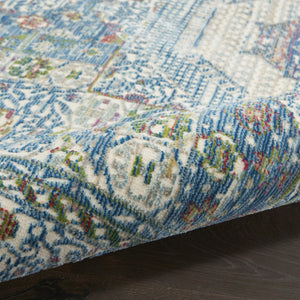 HomeRoots 6' Ivory Blue and Green Bohemian-Inspired Oriental Distressed Rug for Warmth and Style 6' Round 550939