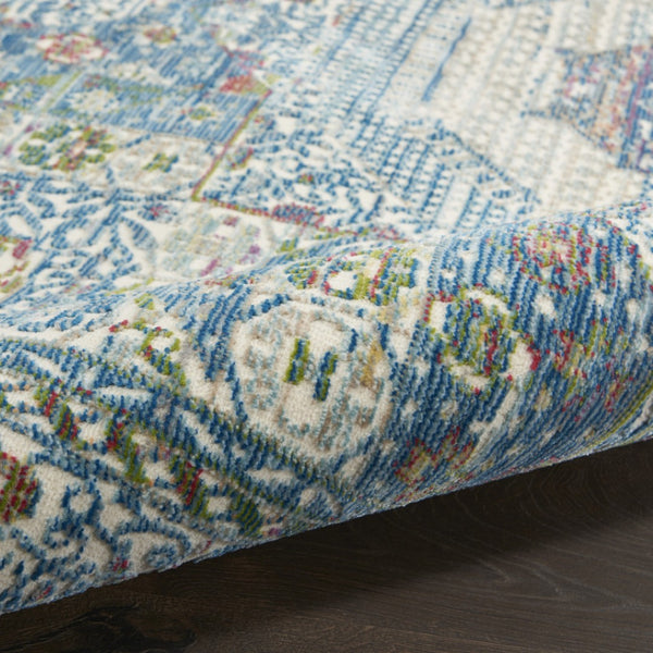 HomeRoots 6' Ivory Blue and Green Bohemian-Inspired Oriental Distressed Rug for Warmth and Style 6' Round 550939