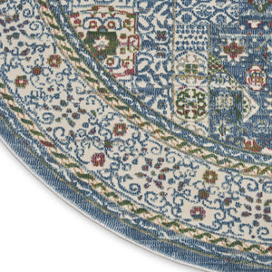 HomeRoots 6' Ivory Blue and Green Bohemian-Inspired Oriental Distressed Rug for Warmth and Style 6' Round 550939