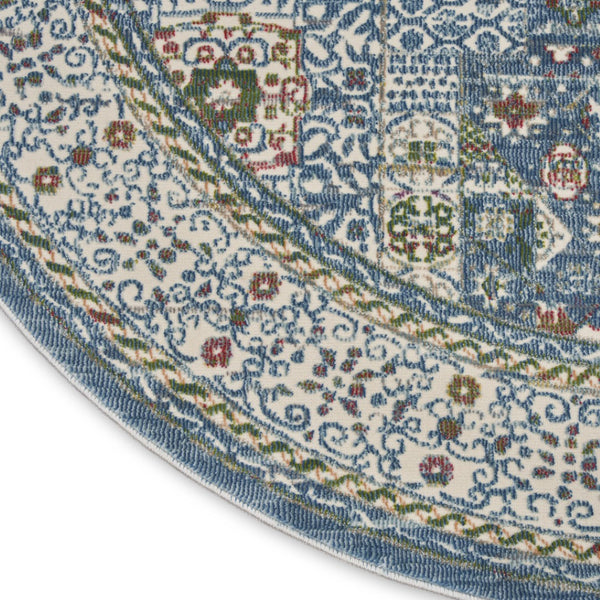 HomeRoots 6' Ivory Blue and Green Bohemian-Inspired Oriental Distressed Rug for Warmth and Style 6' Round 550939