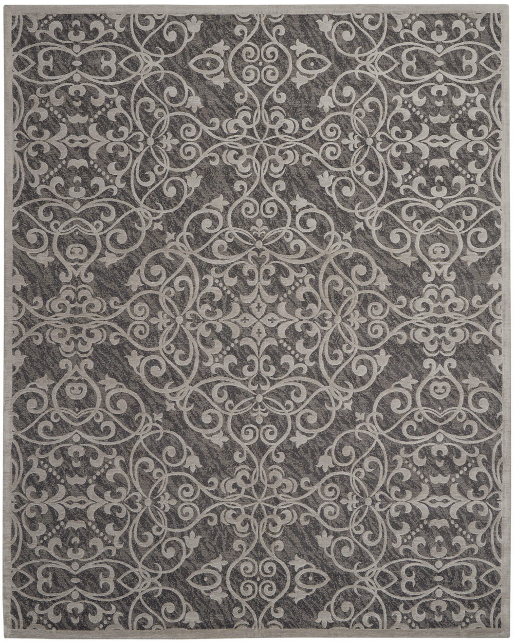 Homeroots 8' X 10' Charcoal And Gray Damask Distressed Area Rug  Cotton,Polyester 550942