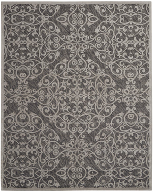 Homeroots 8' X 10' Charcoal And Gray Damask Distressed Area Rug  Cotton,Polyester 550942