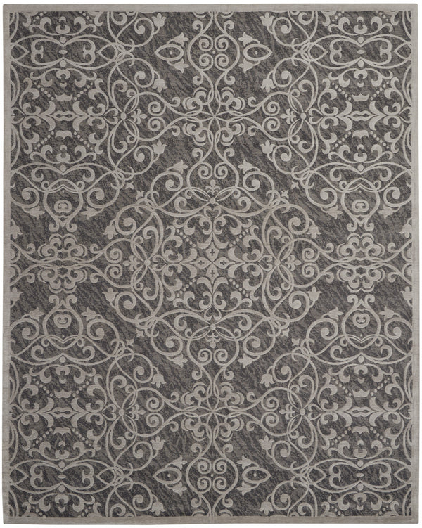 Homeroots 8' X 10' Charcoal And Gray Damask Distressed Area Rug  Cotton,Polyester 550942