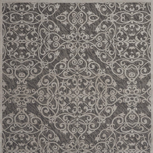 Homeroots 8' X 10' Charcoal And Gray Damask Distressed Area Rug  Cotton,Polyester 550942