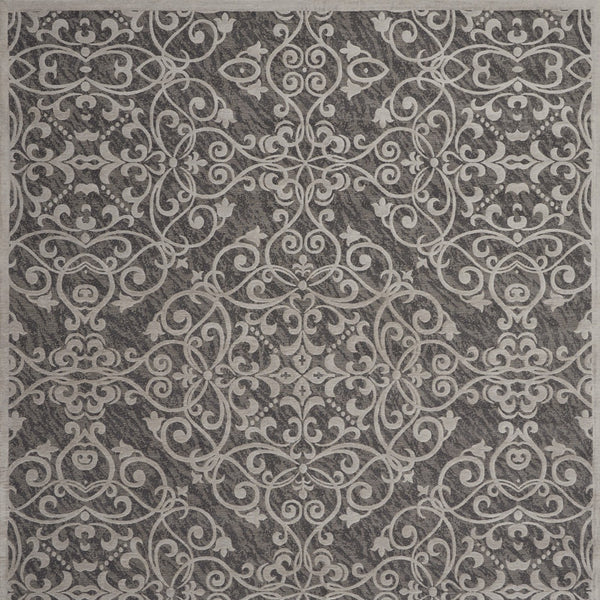 Homeroots 8' X 10' Charcoal And Gray Damask Distressed Area Rug  Cotton,Polyester 550942