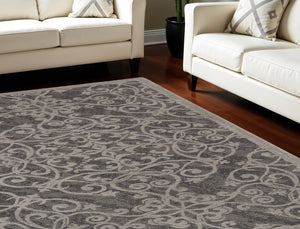 Homeroots 8' X 10' Charcoal And Gray Damask Distressed Area Rug  Cotton,Polyester 550942