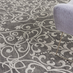 Homeroots 8' X 10' Charcoal And Gray Damask Distressed Area Rug  Cotton,Polyester 550942