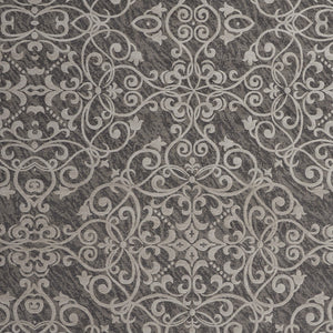 Homeroots 8' X 10' Charcoal And Gray Damask Distressed Area Rug  Cotton,Polyester 550942