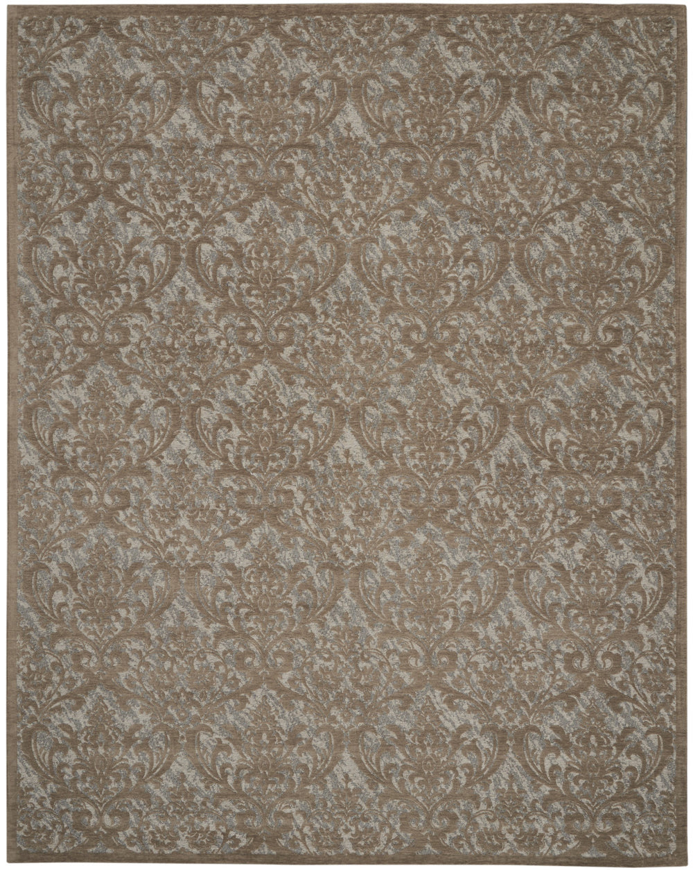 Homeroots 8' X 10' Gray And Brown Damask Distressed Area Rug  Cotton,Polyester 550944