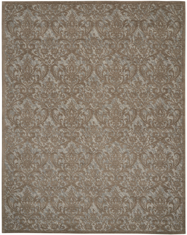 Homeroots 8' X 10' Gray And Brown Damask Distressed Area Rug  Cotton,Polyester 550944