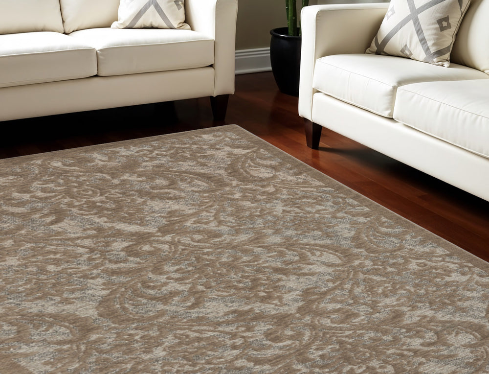 Homeroots 8' X 10' Gray And Brown Damask Distressed Area Rug  Cotton,Polyester 550944