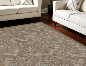 Homeroots 8' X 10' Gray And Brown Damask Distressed Area Rug  Cotton,Polyester 550944