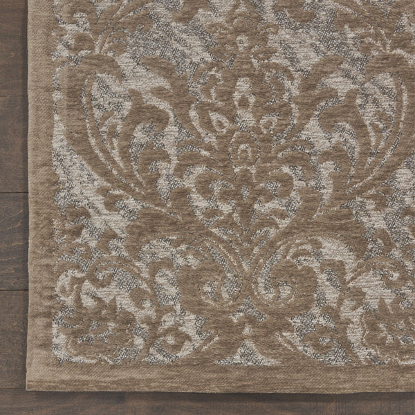 Homeroots 8' X 10' Gray And Brown Damask Distressed Area Rug  Cotton,Polyester 550944