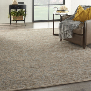 Homeroots 8' X 10' Gray And Brown Damask Distressed Area Rug  Cotton,Polyester 550944