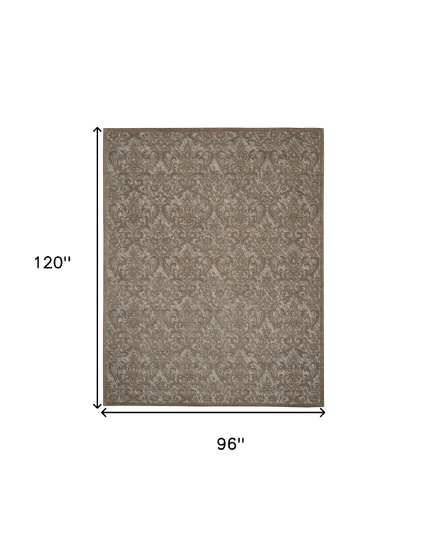 Homeroots 8' X 10' Gray And Brown Damask Distressed Area Rug  Cotton,Polyester 550944