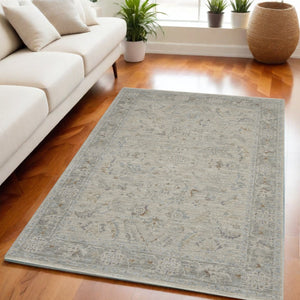 HomeRoots 5' Beige and Gray Floral Medallion Area Rug - Timeless Style for Living Rooms and Dining Spaces 5' X 8' 550945