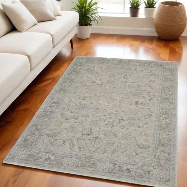 Homeroots 5' X 8' Beige And Gray Floral Power Loom Area Rug  Polypropylene,Polyester 550946