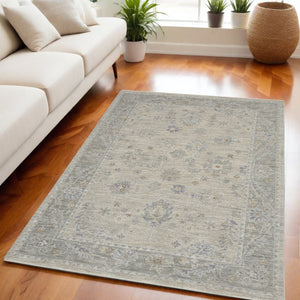 Homeroots 5' X 8' Beige And Gray Floral Power Loom Area Rug  Polypropylene,Polyester 550948