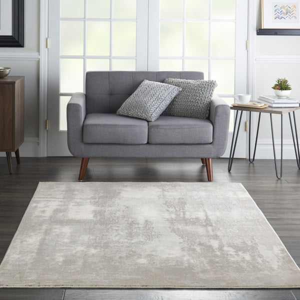 Homeroots 4' X 6' Gray Ivory & Light Blue Abstract Non-skid Area Rug - Durable, Stylish, Perfect For Any Space!  Polypropylene,Polyester 550951