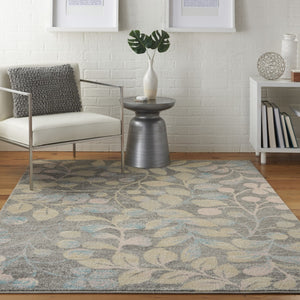 HomeRoots 5' Tropical Floral Area Rug in Beige, Gray & Blue - Perfect for Cozy Living Spaces & High Traffic Areas 5' X 7' 550952