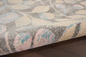 Homeroots 5' Tropical Floral Area Rug In Beige, Gray & Blue - Stain Resistant, Durable, Perfect For Homes!  Polypropylene 550952