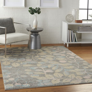 HomeRoots 5' Tropical Floral Area Rug in Beige, Gray & Blue - Perfect for Cozy Living Spaces & High Traffic Areas 5' X 7' 550952