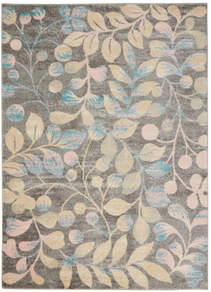 Homeroots 5' Tropical Floral Area Rug In Beige, Gray & Blue - Stain Resistant, Durable, Perfect For Homes!  Polypropylene 550952