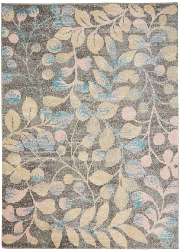 Homeroots 5' Tropical Floral Area Rug In Beige, Gray & Blue - Stain Resistant, Durable, Perfect For Homes!  Polypropylene 550952