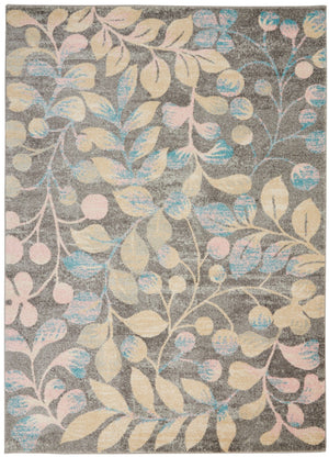 HomeRoots 5' Tropical Floral Area Rug in Beige, Gray & Blue - Perfect for Cozy Living Spaces & High Traffic Areas 5' X 7' 550952