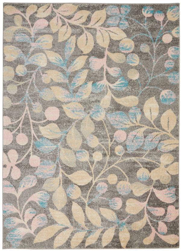 HomeRoots 5' Tropical Floral Area Rug in Beige, Gray & Blue - Perfect for Cozy Living Spaces & High Traffic Areas 5' X 7' 550952