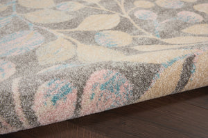 HomeRoots 5' Tropical Floral Area Rug in Beige, Gray & Blue - Perfect for Cozy Living Spaces & High Traffic Areas 6' X 9' 550954