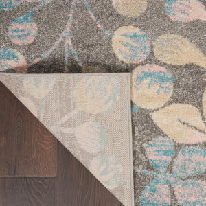 Homeroots 6' Beige Gray And Blue Botanical Leaves Area Rug - Durable, Stain Resistant, Perfect For Homes With Kids  Polypropylene 550954