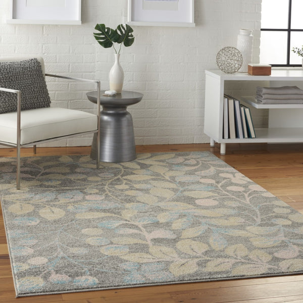 HomeRoots 5' Tropical Floral Area Rug in Beige, Gray & Blue - Perfect for Cozy Living Spaces & High Traffic Areas 6' X 9' 550954