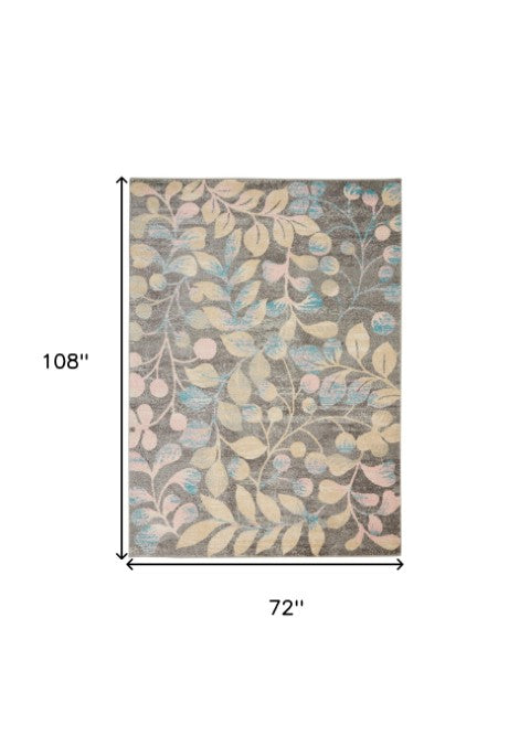 Homeroots 6' Beige Gray And Blue Botanical Leaves Area Rug - Durable, Stain Resistant, Perfect For Homes With Kids  Polypropylene 550954