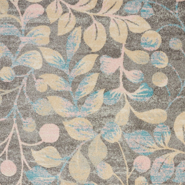 Homeroots 6' Beige Gray And Blue Botanical Leaves Area Rug - Durable, Stain Resistant, Perfect For Homes With Kids  Polypropylene 550954