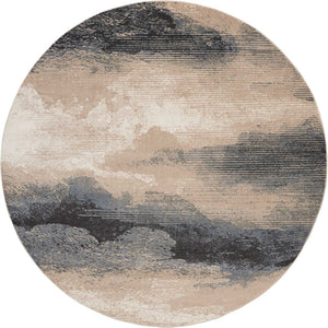 HomeRoots 5' Abstract Gray, Black & Beige Non-Skid Rug – Durable, Stain-Resistant Design for Modern Interiors 8' Round 550963