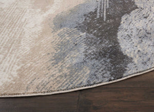HomeRoots 5' Abstract Gray, Black & Beige Non-Skid Rug – Durable, Stain-Resistant Design for Modern Interiors 8' Round 550963
