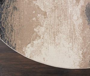 HomeRoots 5' Abstract Gray, Black & Beige Non-Skid Rug – Durable, Stain-Resistant Design for Modern Interiors 8' Round 550963