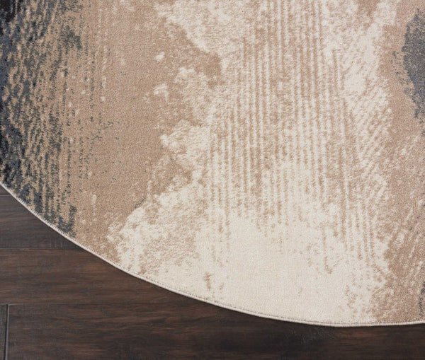 HomeRoots 5' Abstract Gray, Black & Beige Non-Skid Rug – Durable, Stain-Resistant Design for Modern Interiors 8' Round 550963