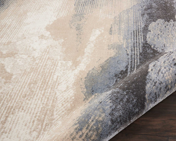 HomeRoots 5' Abstract Gray, Black & Beige Non-Skid Rug – Durable, Stain-Resistant Design for Modern Interiors 8' Round 550963
