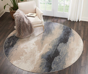 HomeRoots 5' Abstract Gray, Black & Beige Non-Skid Rug – Durable, Stain-Resistant Design for Modern Interiors 8' Round 550963