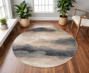 HomeRoots 5' Abstract Gray, Black & Beige Non-Skid Rug – Durable, Stain-Resistant Design for Modern Interiors 8' Round 550963