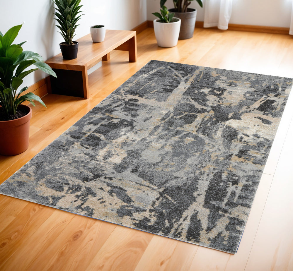 Homeroots 4' X 6' Ivory Black And Gray Abstract Distressed Area Rug  Polypropylene 550964